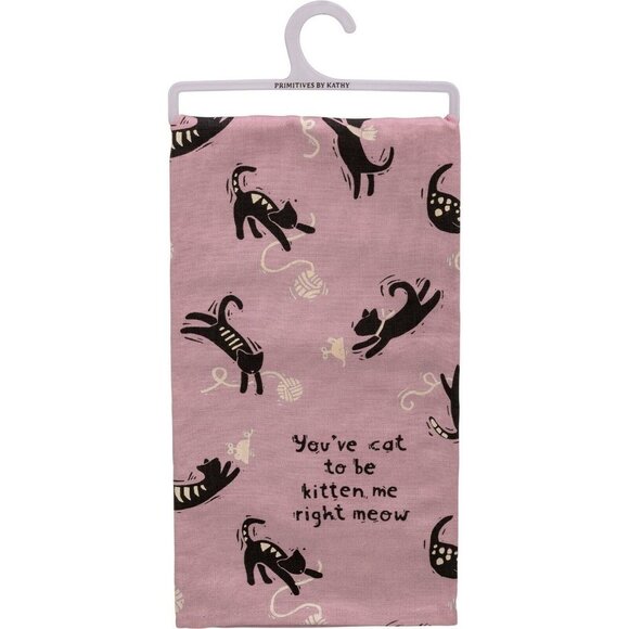 Linen Kitchen Towel You've Cat To Be Kitten Me Right Meow All Over Print Cotton - Picture 1 of 2